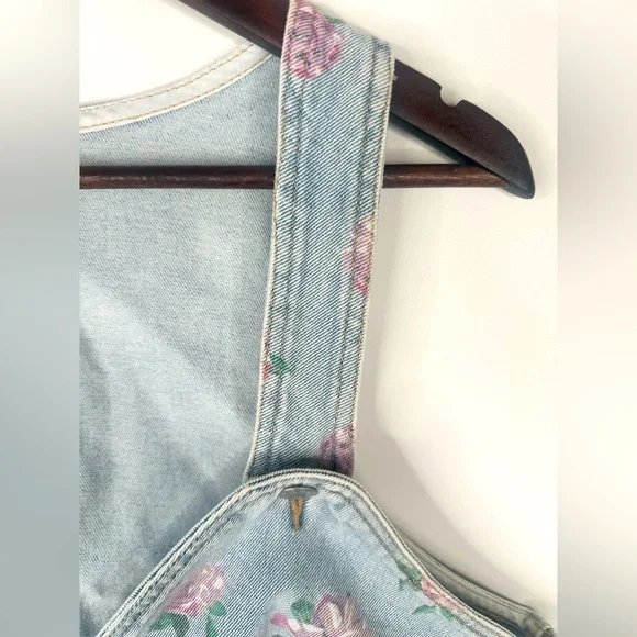 NWT Wild Fable Floral Blue/Pink Denim Crop Top Size XL - Picture 5 of 12